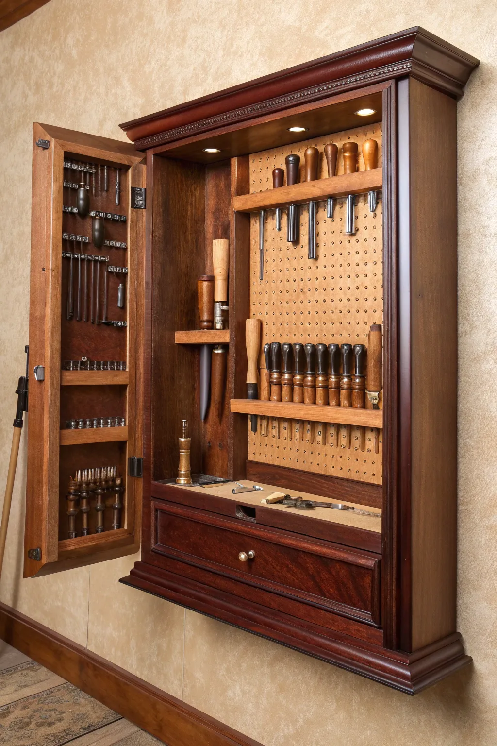Elevate your workspace with exquisite wall-mounted cabinets designed for the discerning craftsman.