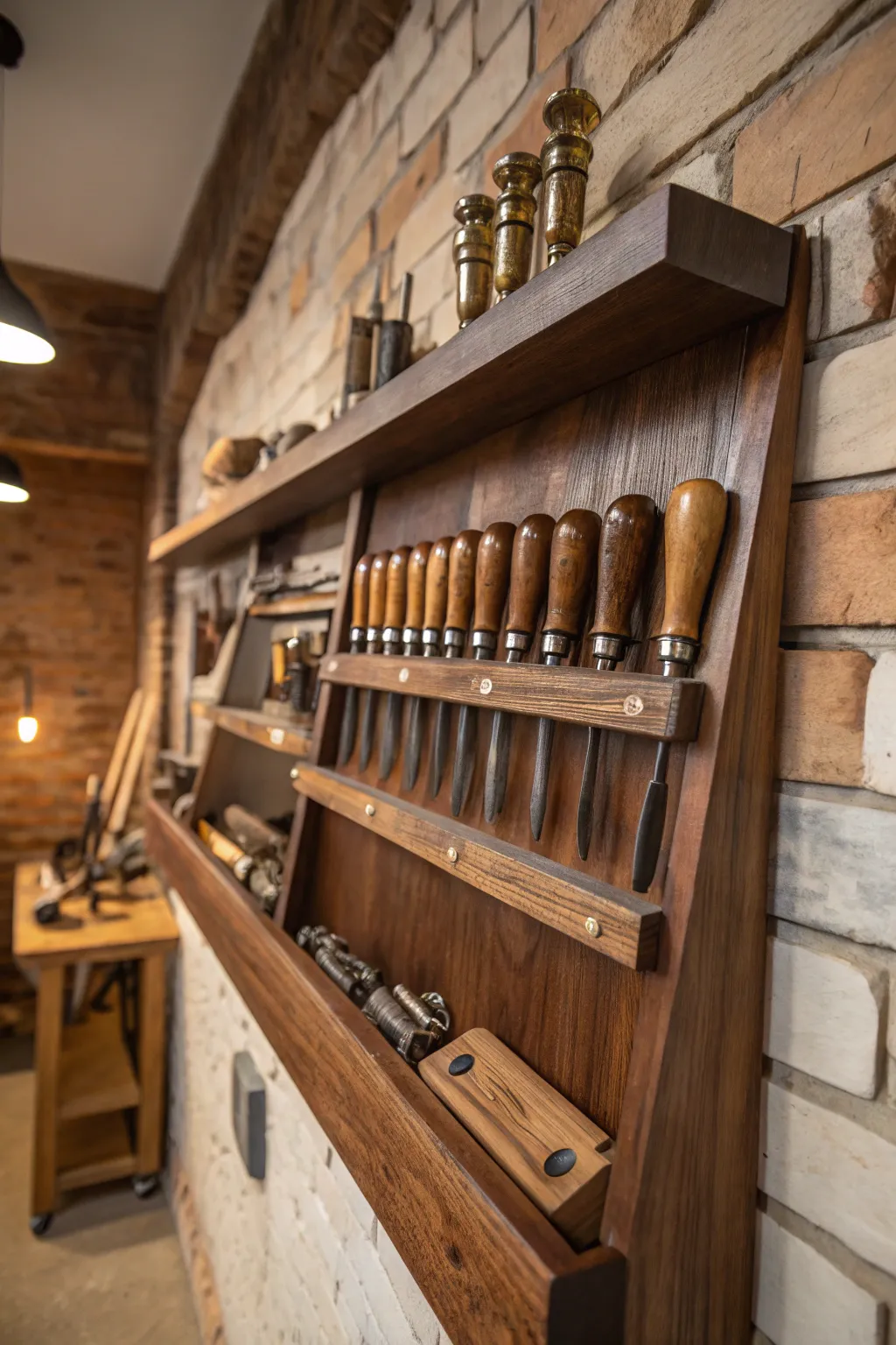 Elevate your workshop with elegant wall-mounted shelving solutions.