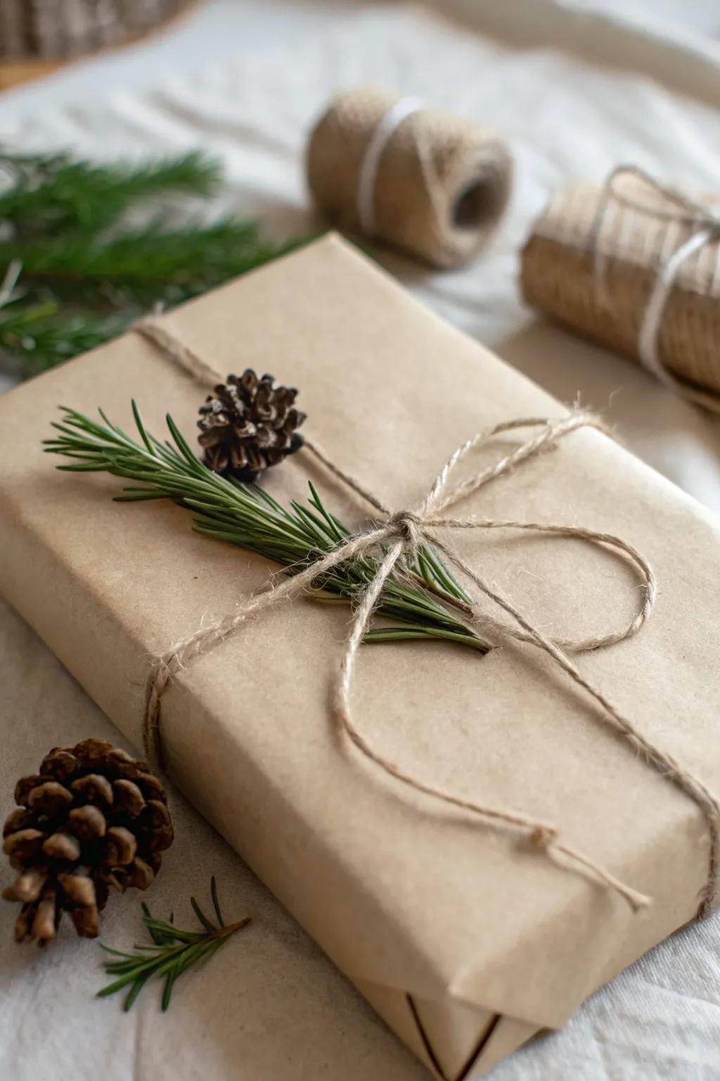 Elevate your gift wrapping with rustic greenery and simple elegance.