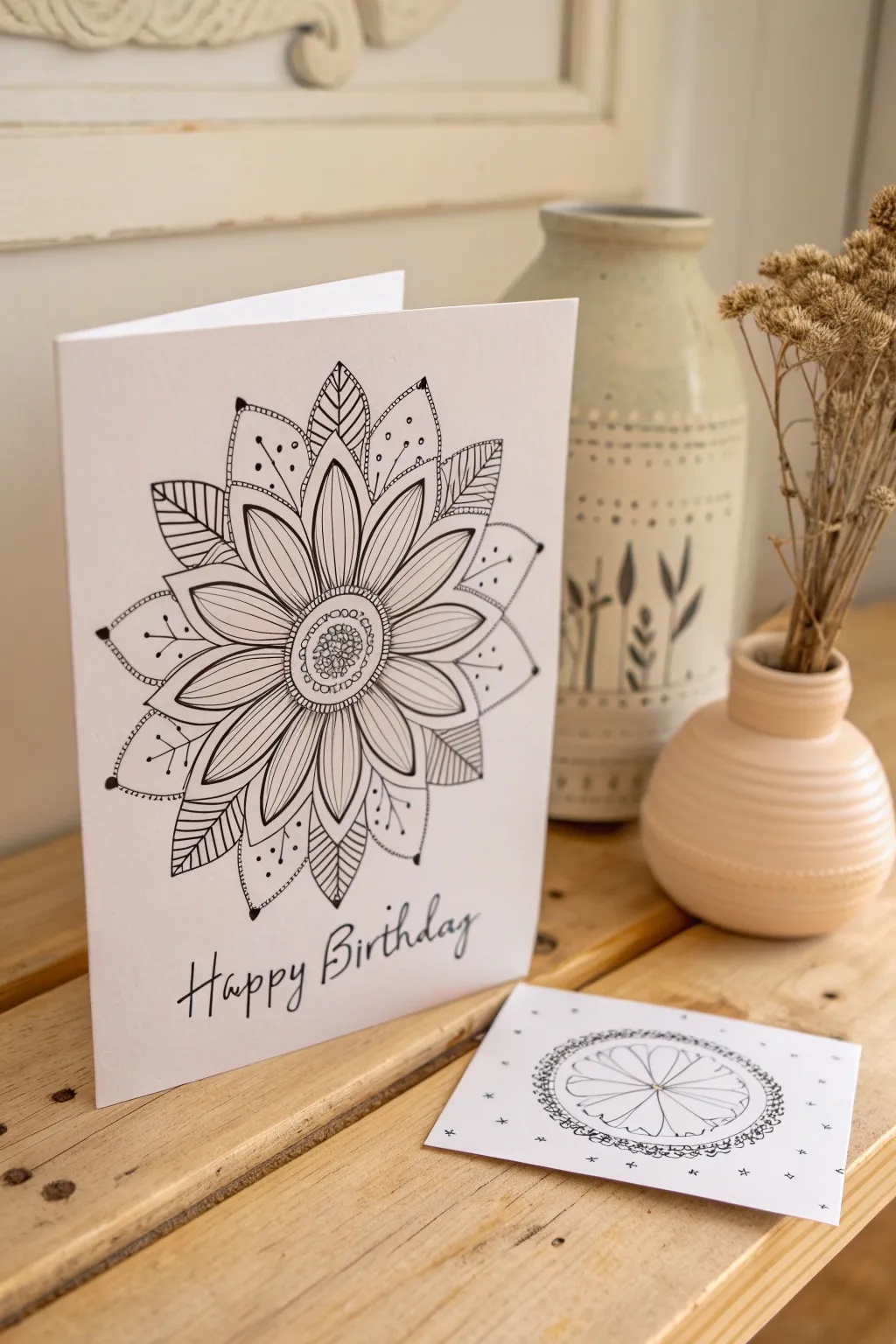 Embrace natural beauty and creativity with this Floral Burst Zentangle card, perfect for a unique birthday greeting.
