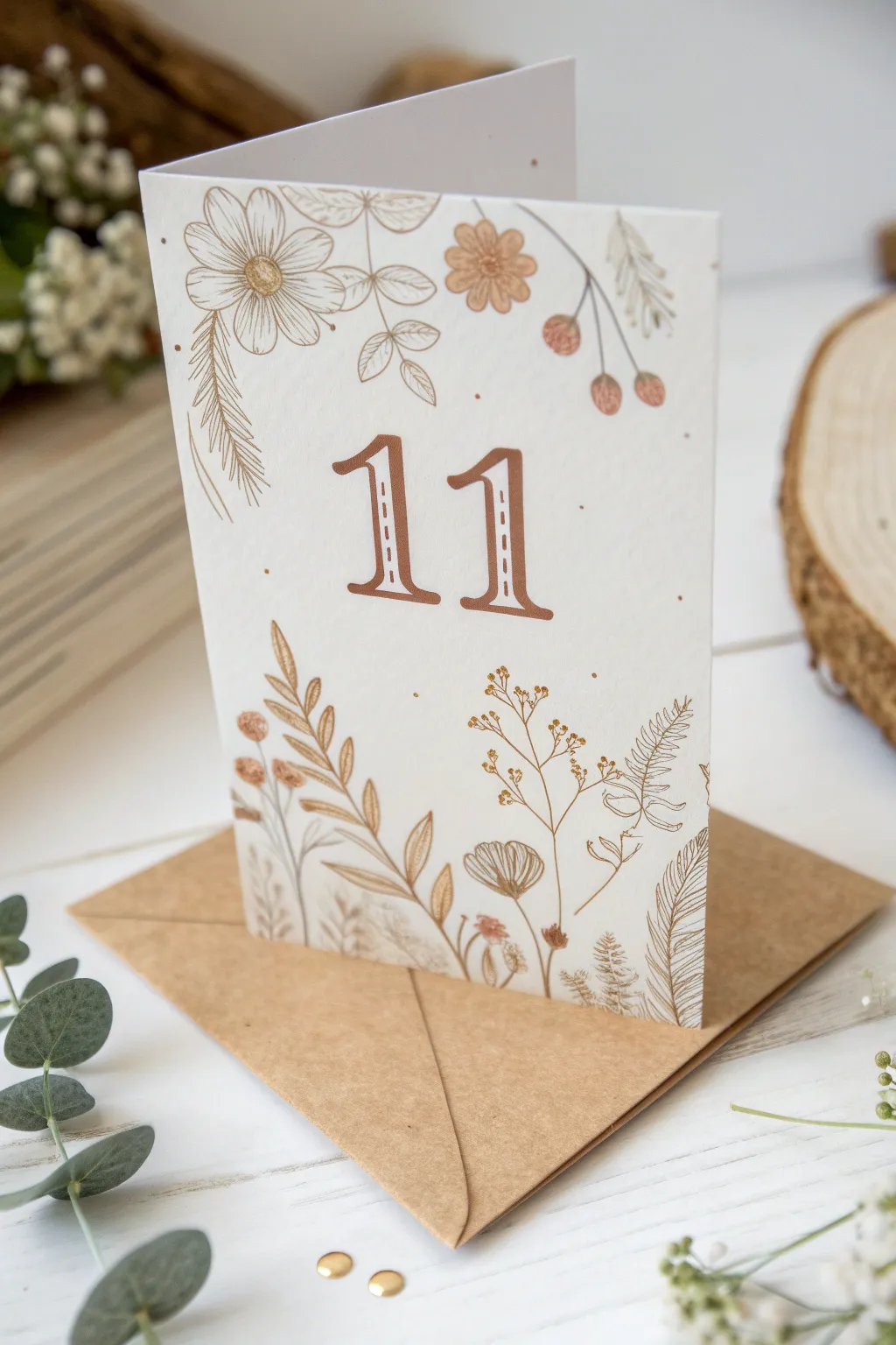 Celebrate the magic of turning eleven with a card that blends minimalist elegance and Boho charm.