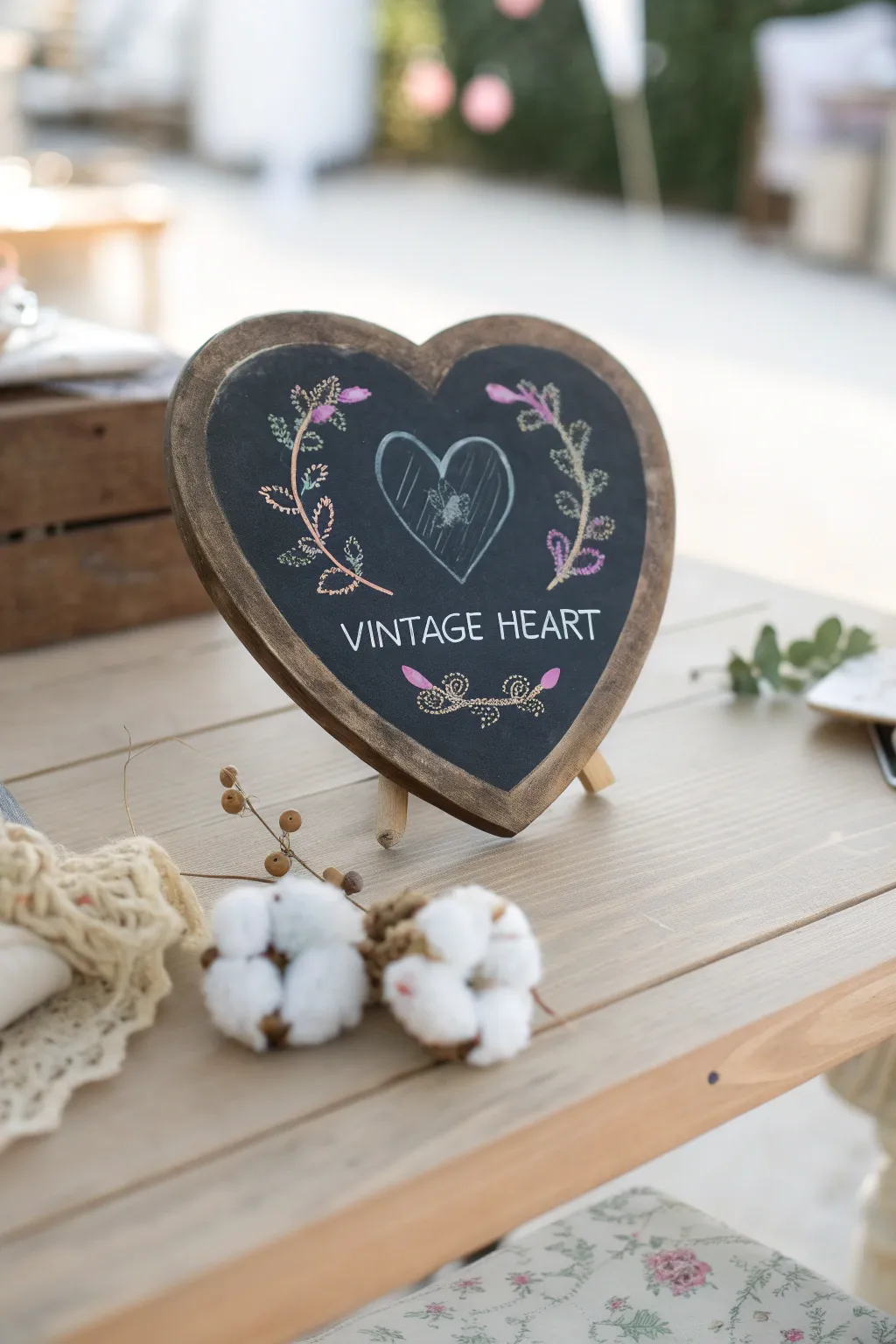 Craft heartfelt messages with love on a charming heart chalkboard.
