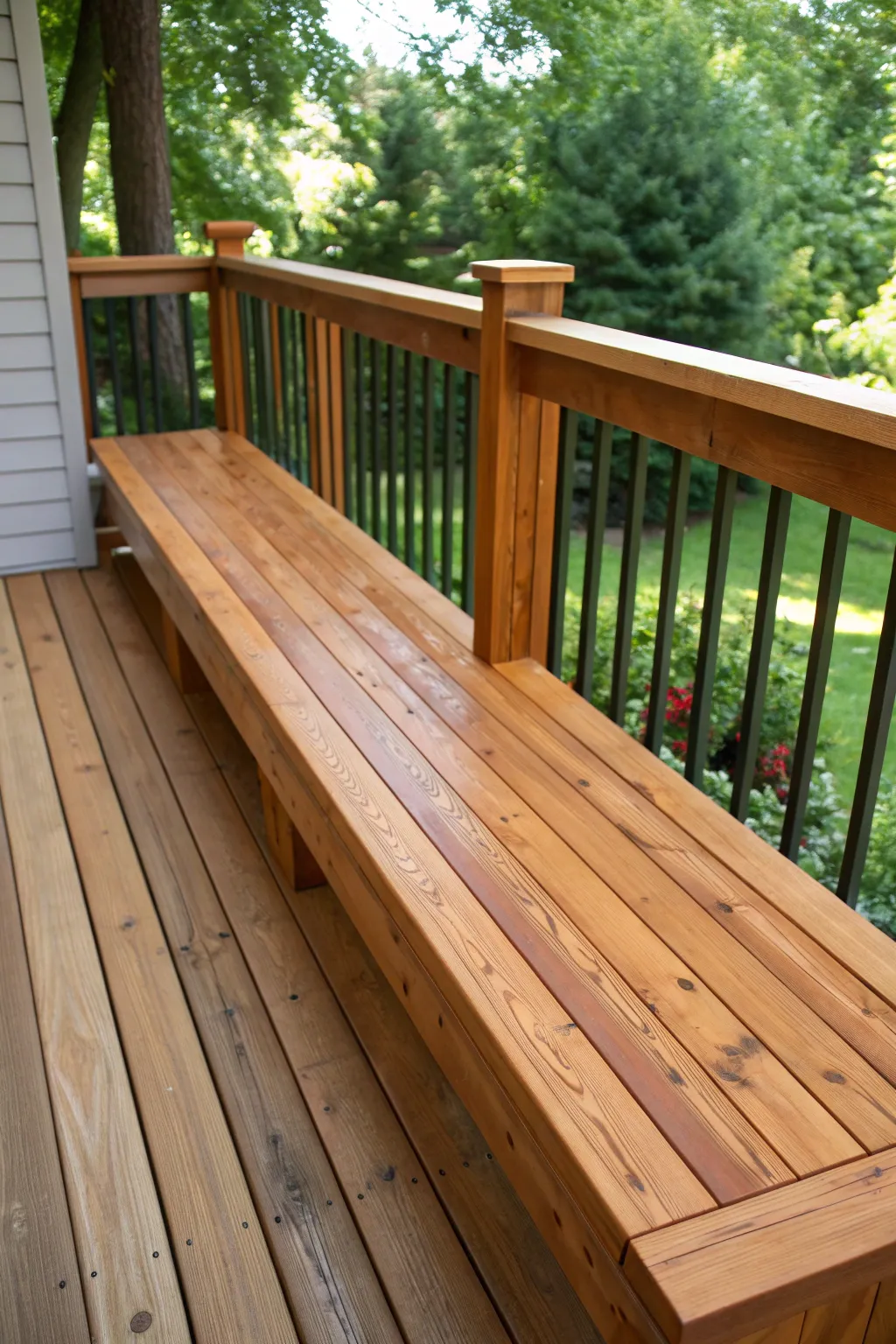 Maximize your deck space with this stylish integrated seating made from 2x4s. Perfect for relaxing in your outdoor oasis.