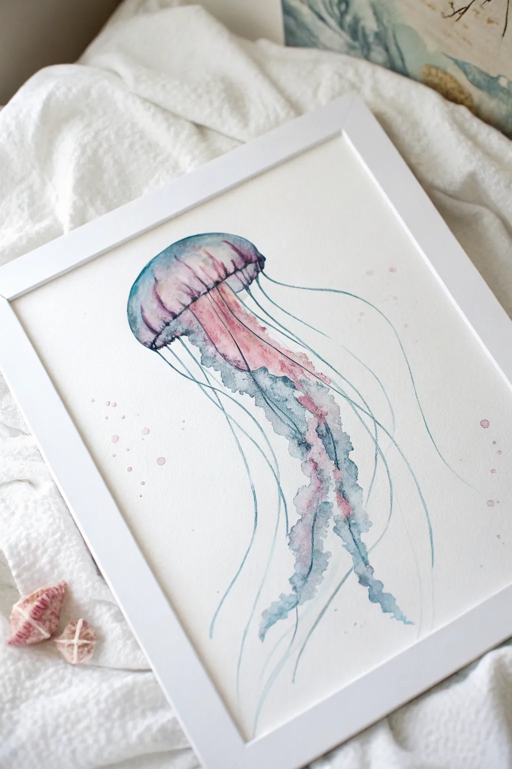 Dive into serenity with this minimalist watercolor jellyfish, where art meets elegance.