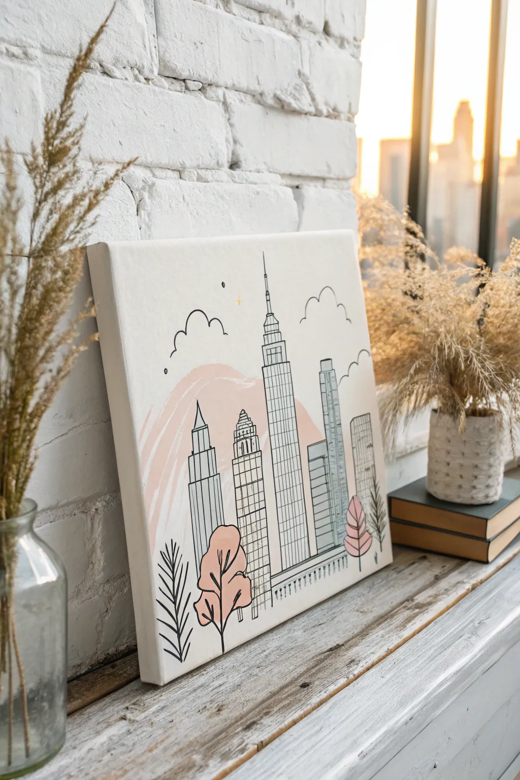 Elevate your space with urban elegance: a minimalist cityscape that brings the city's charm home.