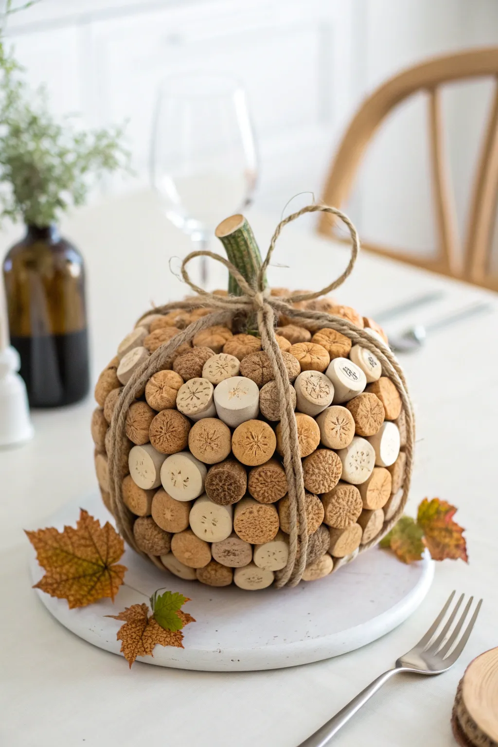 Embrace rustic elegance with these charming wine cork pumpkins, adding a touch of handcrafted warmth to your Thanksgiving decor.