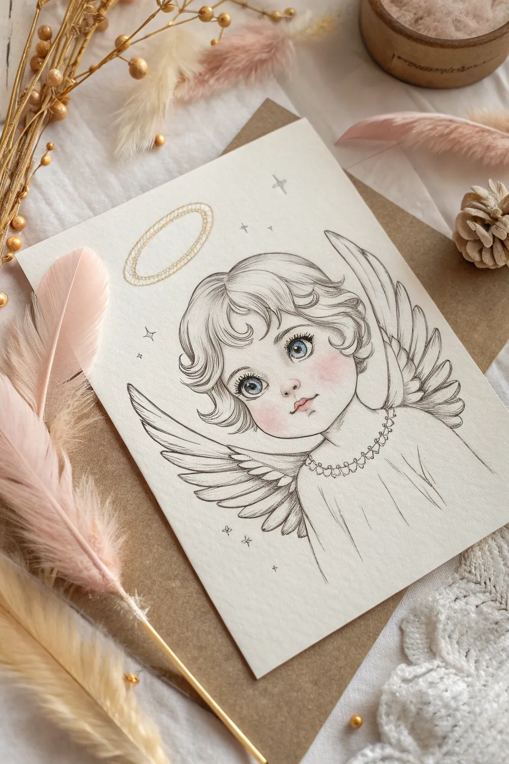 Embrace the innocence of art with this charming childlike angel sketch.