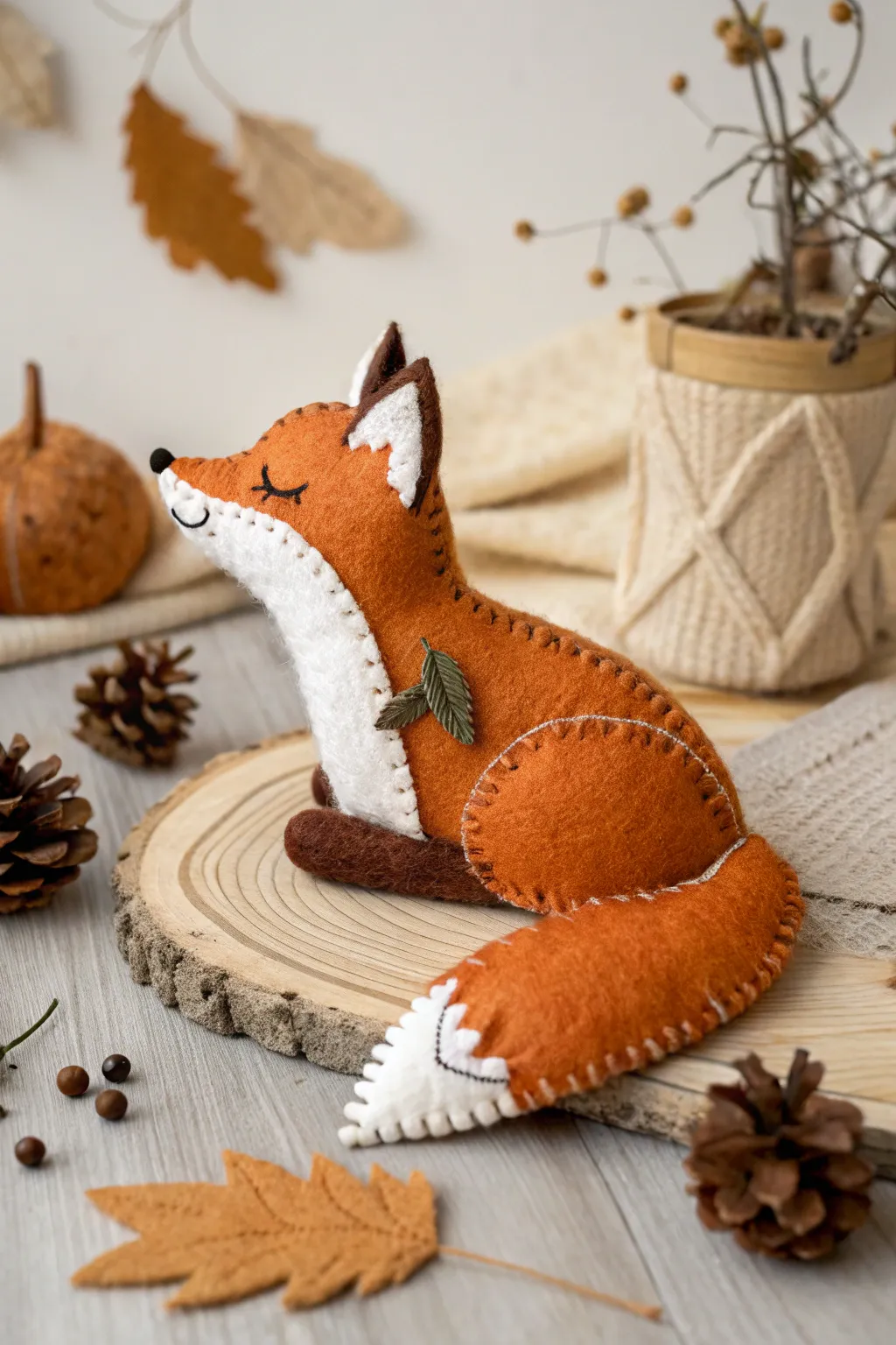 Embrace autumn's charm with a handcrafted felt fox, a perfect blend of simplicity and warmth.
