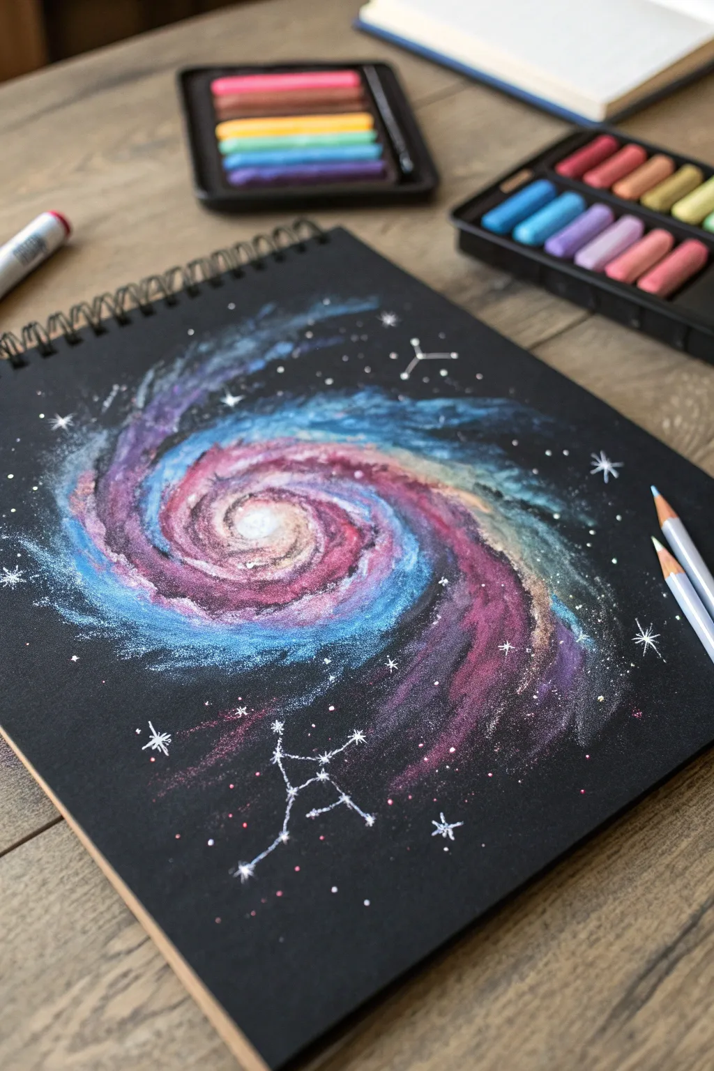 Explore the universe through your art with stunning galaxy chalk pastels.