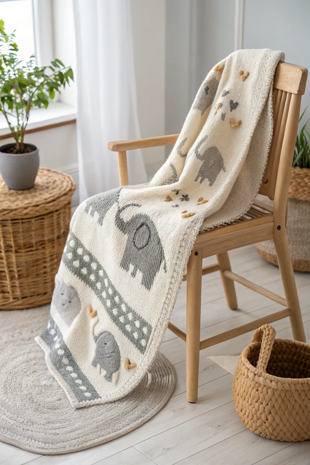 Cuddle up with whimsical elephants: a cozy touch for your nursery.