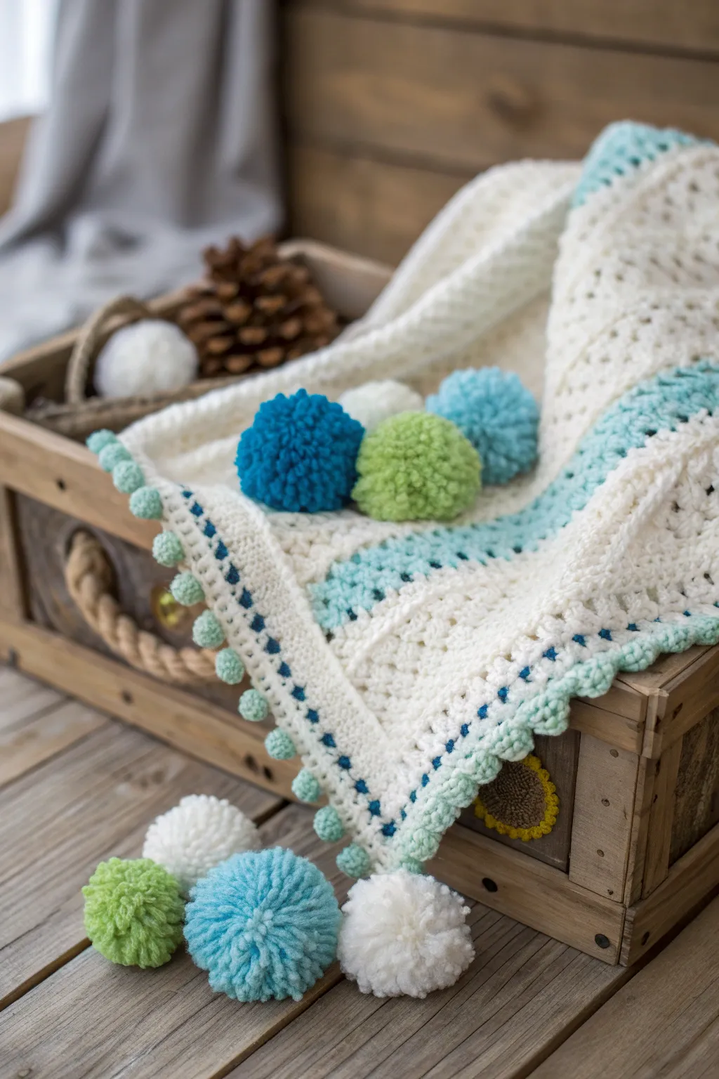 Add a playful touch to your little one's comfort with charming pom-poms!