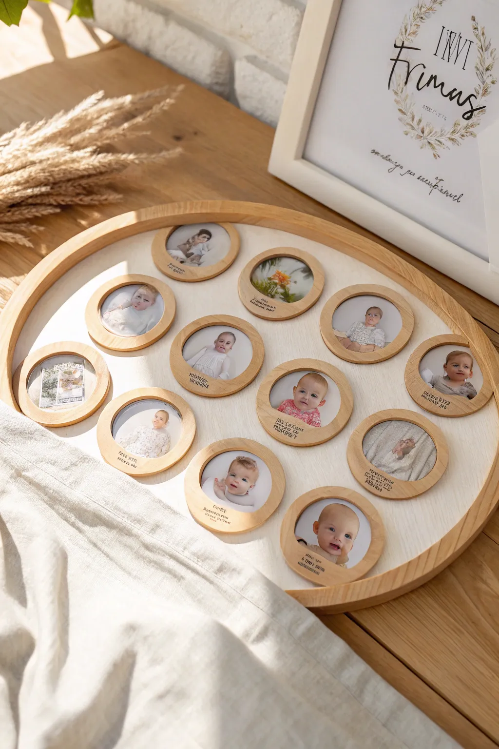Cherish every moment: A minimalist collage capturing your baby's first year in Scandinavian style.