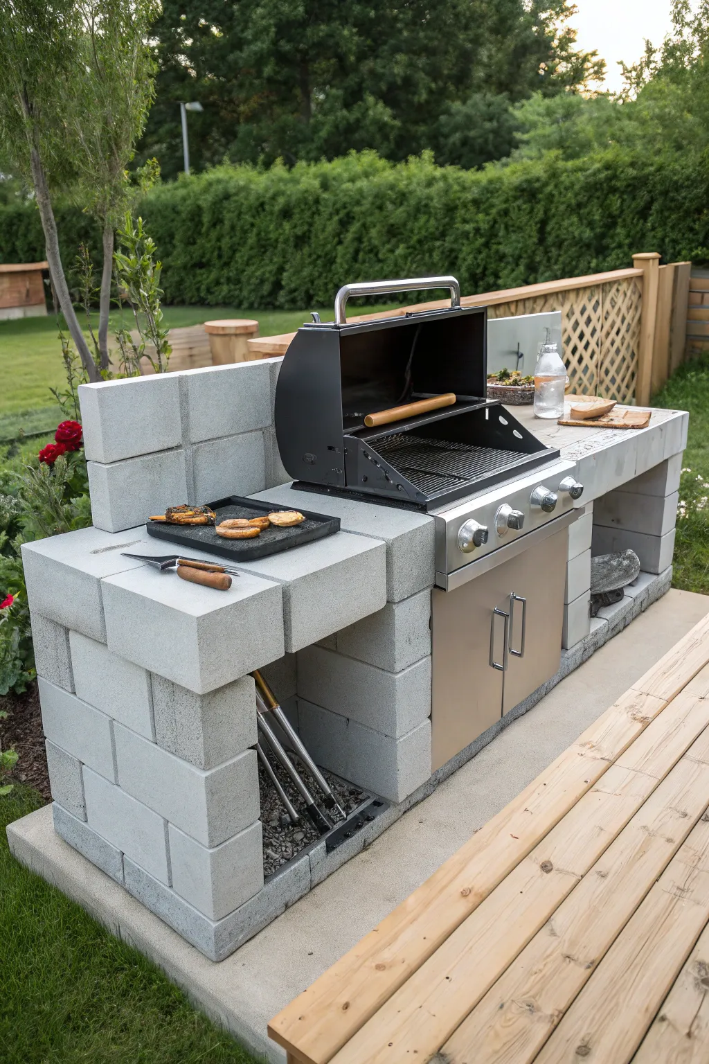 Master the art of grilling with a bespoke modular cinder block design, tailored to your culinary needs.