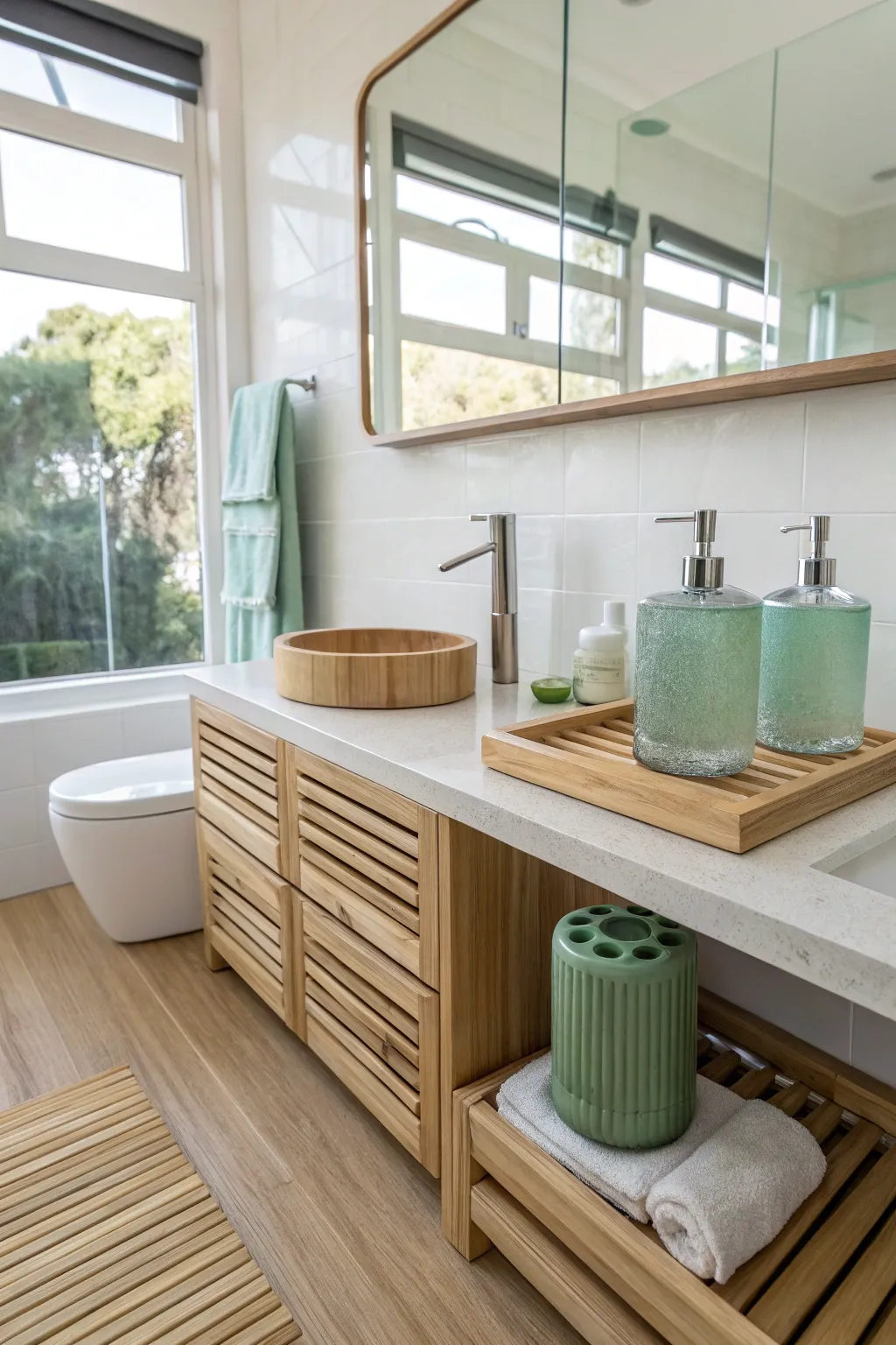 Eco-friendly accessories for a sustainable bathroom.