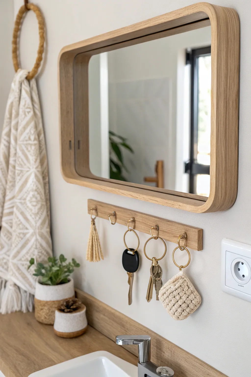 Reflect your style with this elegant mirrored key holder – perfect for a minimalist, Nordic-inspired bathroom.