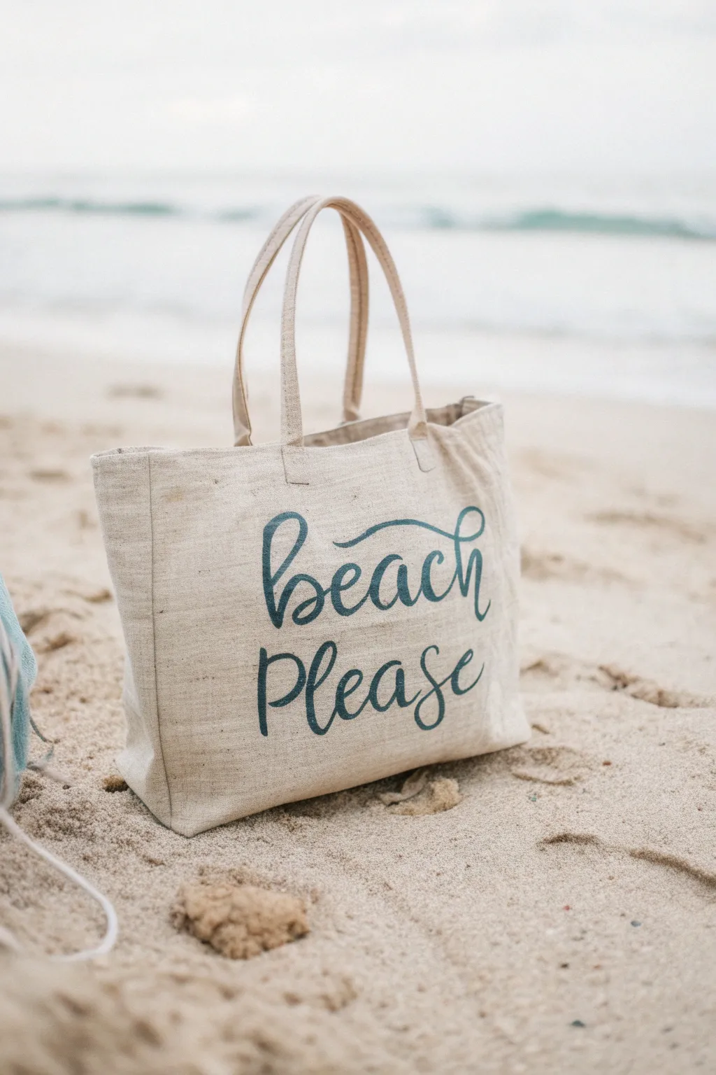 Make waves with a chic 'Beach Please' tote, where minimalism meets beachy humor.