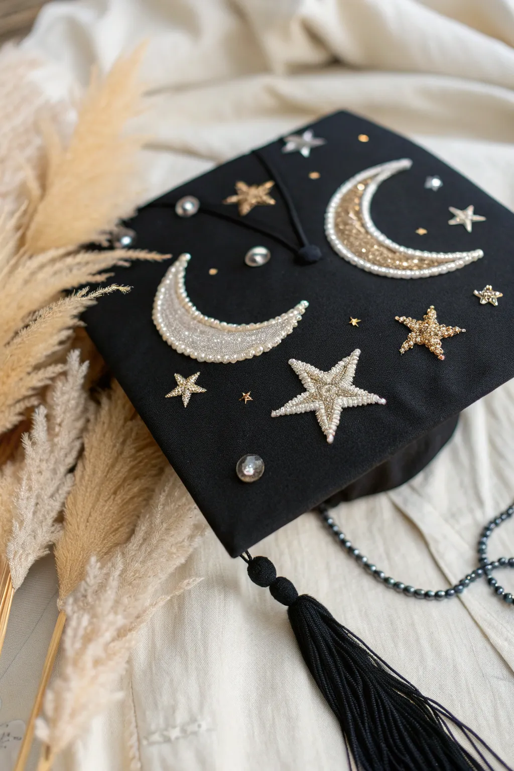 Shine bright like the night sky with a celestial-themed graduation cap. Perfect for your special ceremony under the stars.