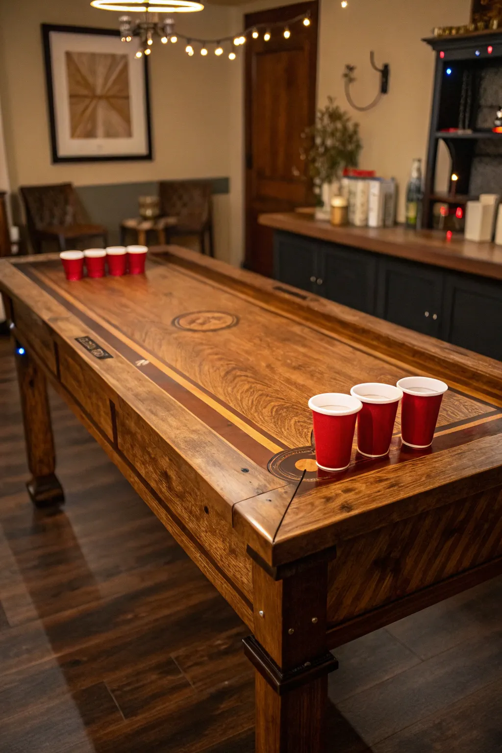 Elevate your game night with this handcrafted wooden beer pong table, where rustic charm meets elegant craftsmanship.