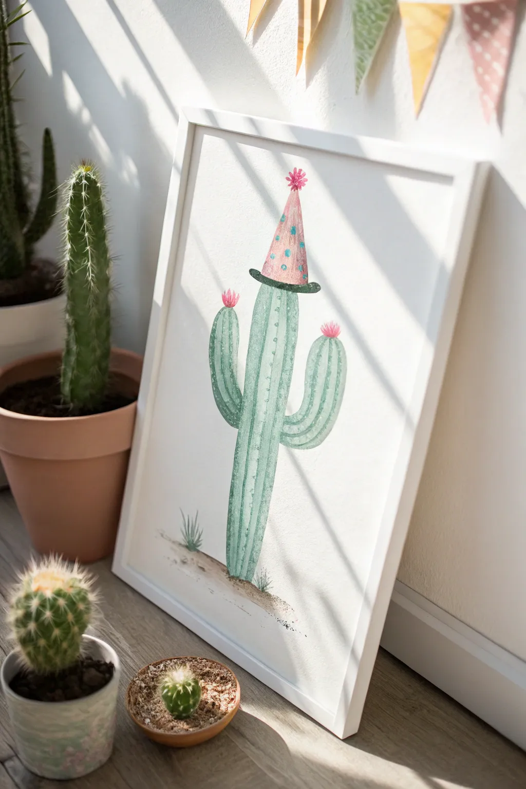 Celebrate with a touch of whimsy: A cactus in a party hat!