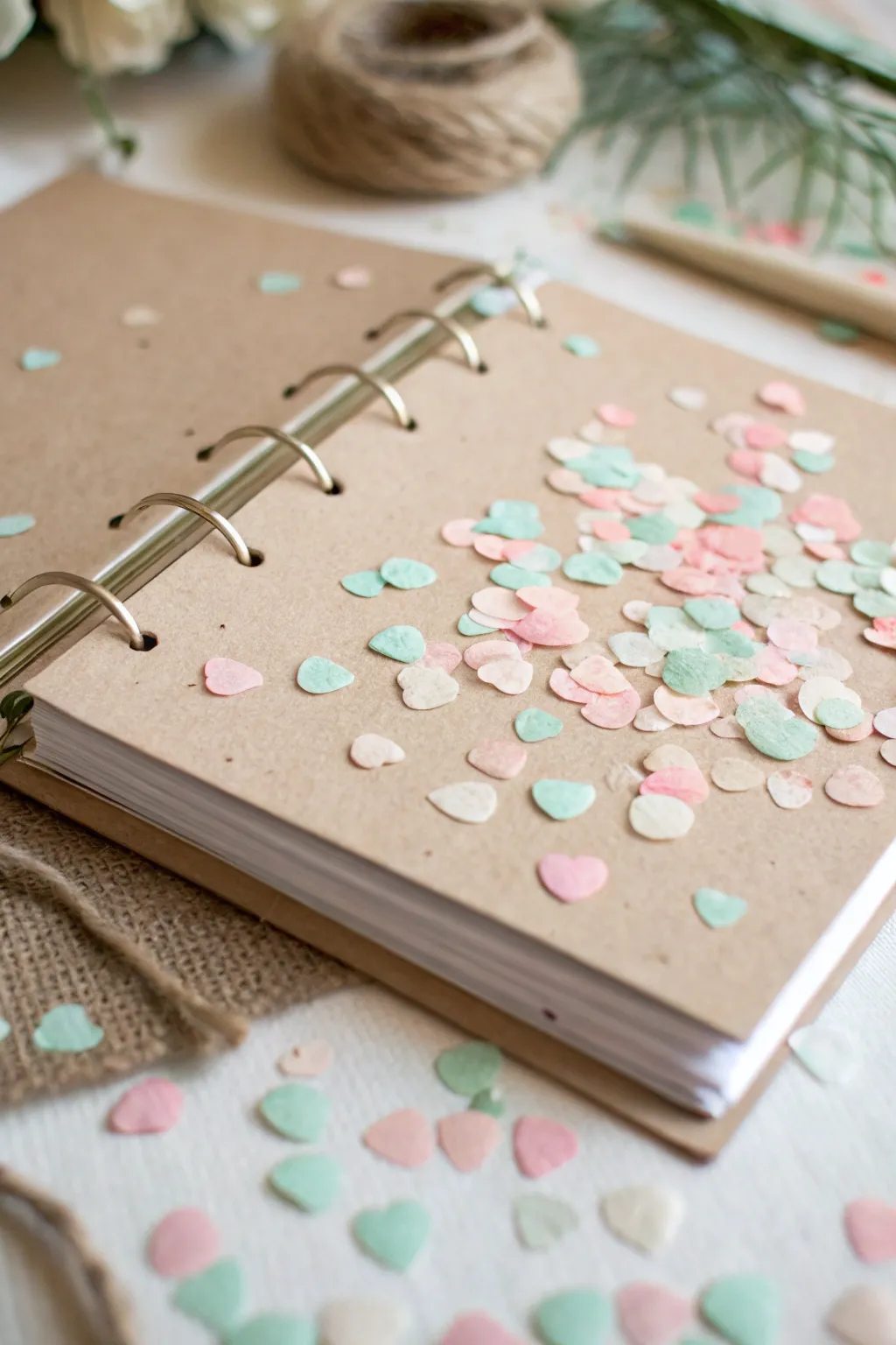 Add a sprinkle of magic to your birthday scrapbook with delicate confetti details for a whimsical touch.