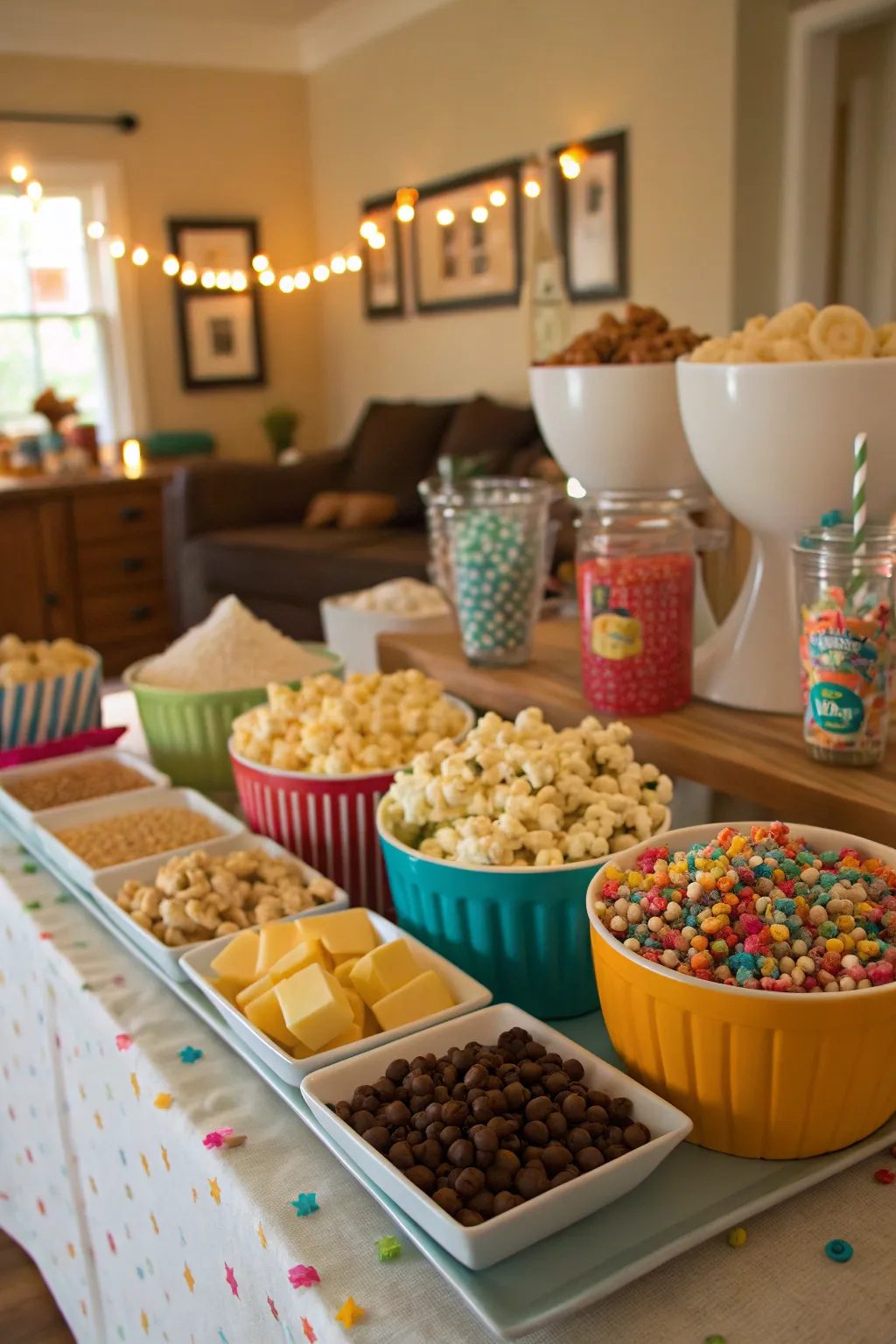 An interactive popcorn bar for guests to enjoy.