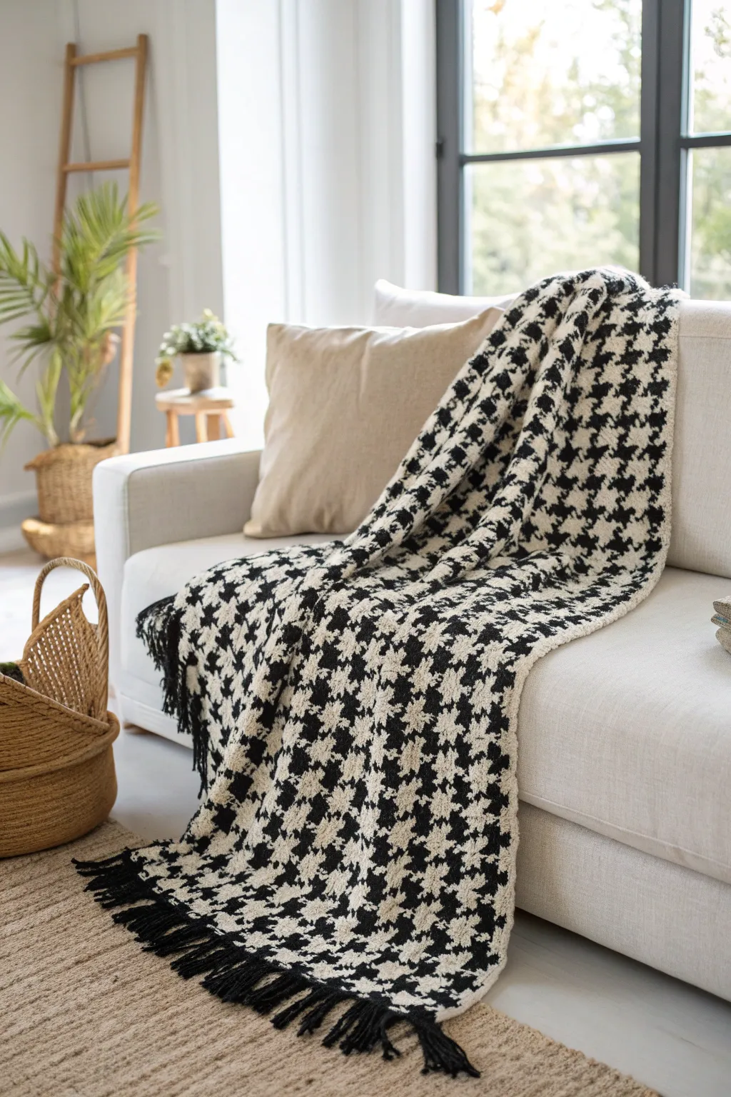 Elevate your space with the timeless elegance of a houndstooth crochet throw.