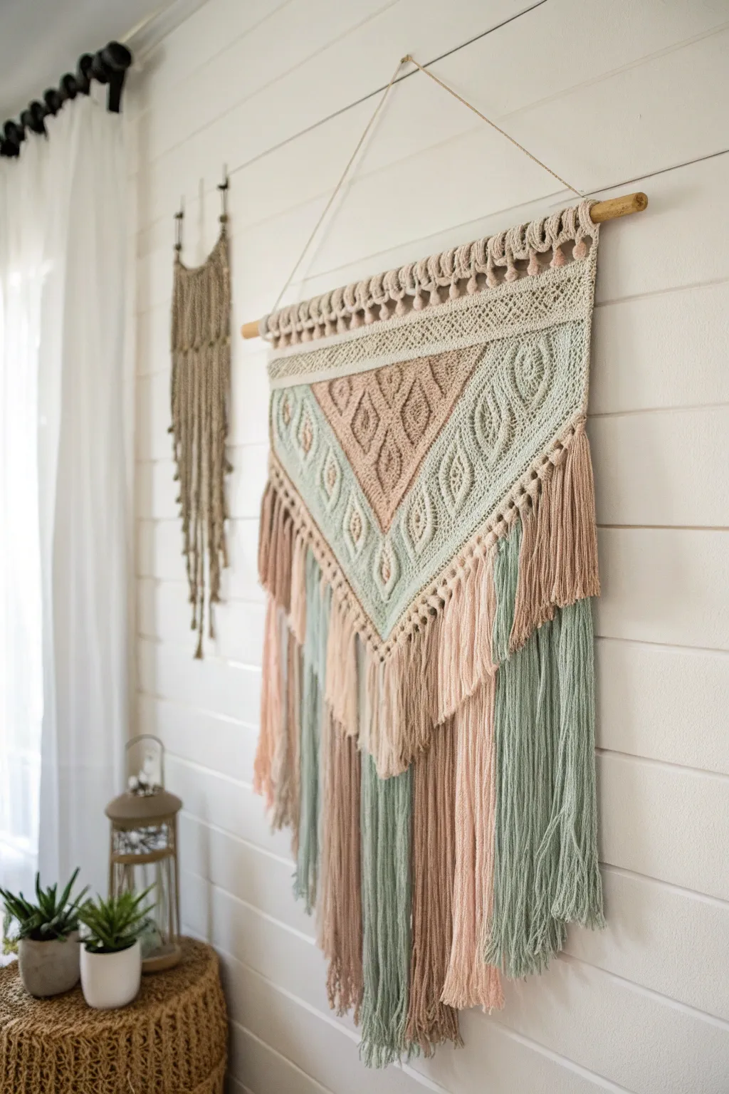 Elevate your space with vintage charm: a DIY fabric wall hanging that blends boho elegance with minimalist design.