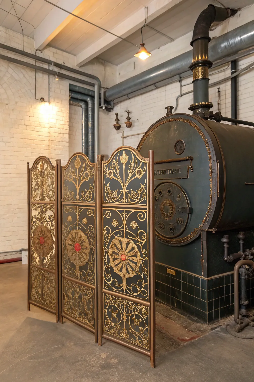 Transform your space with a touch of vintage elegance: a decorative screen that elegantly conceals your boiler.