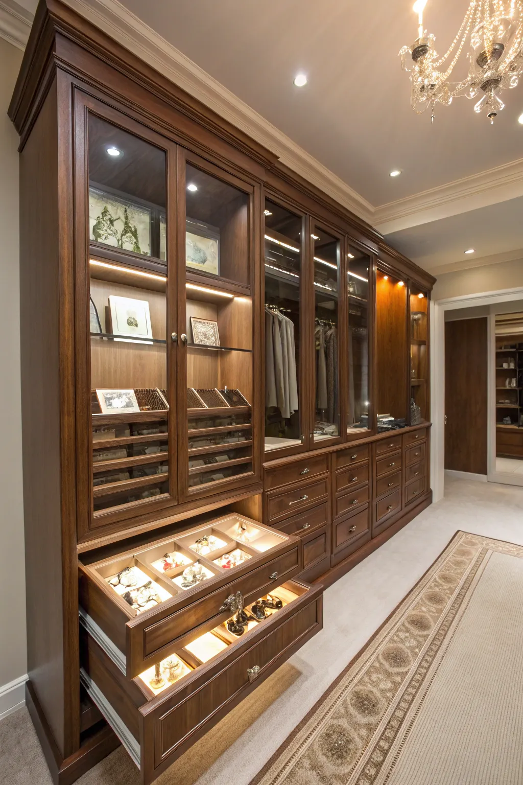 Hidden jewelry storage combines security and style.