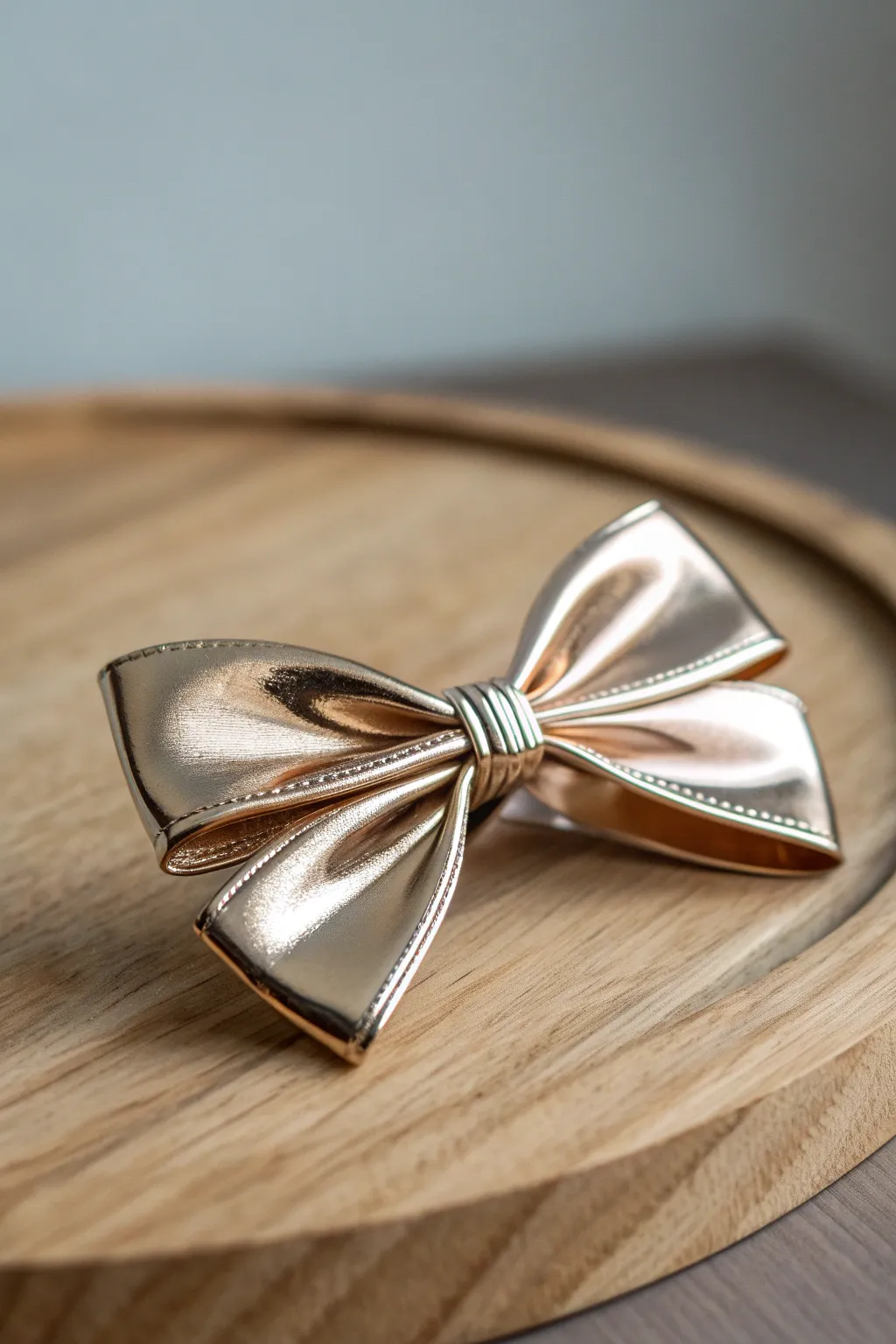 Elevate your style with this chic metallic bow clip, perfect for adding a touch of sparkle to any evening ensemble.