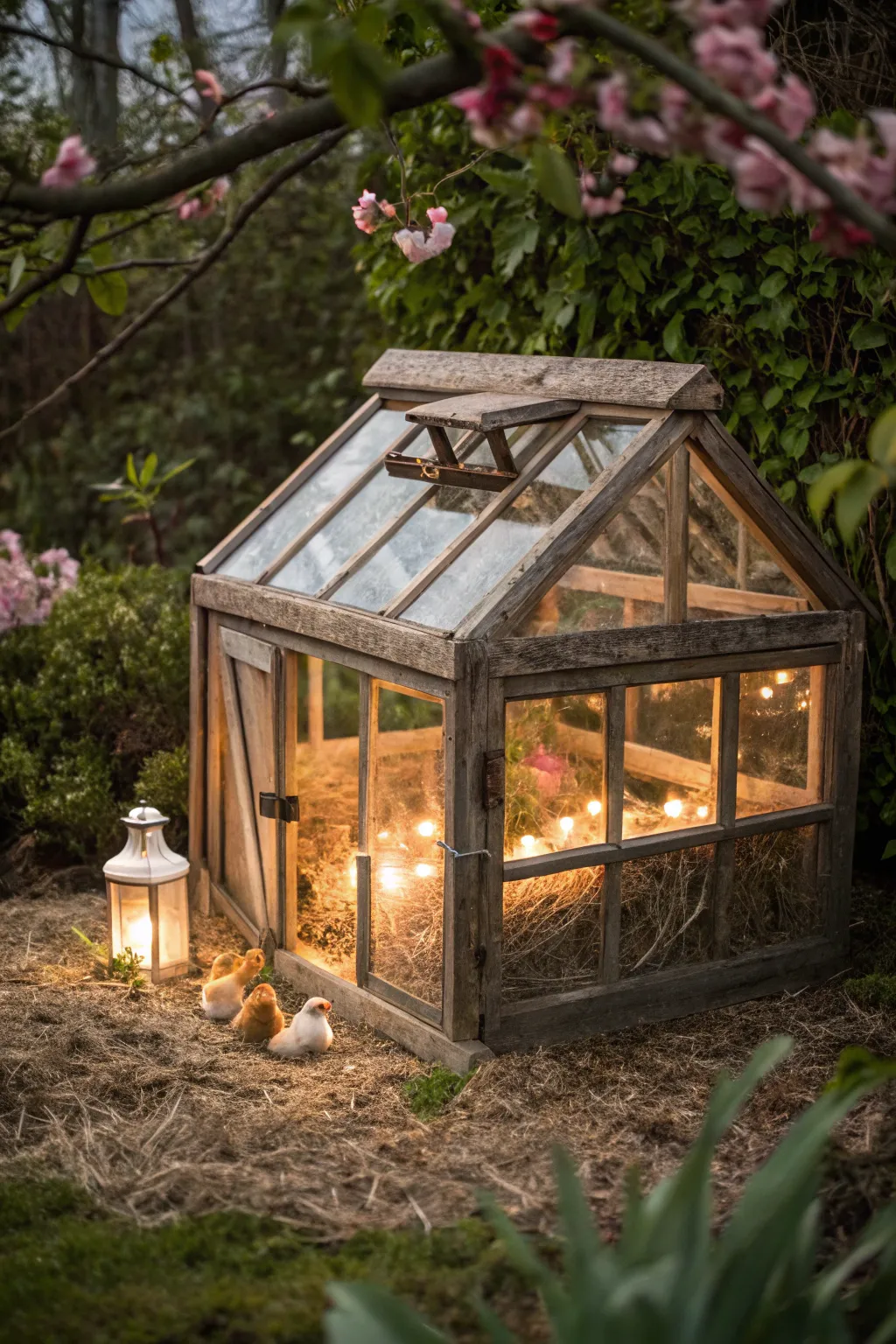 Crafted warmth: A charming greenhouse brooder for spring chicks.
