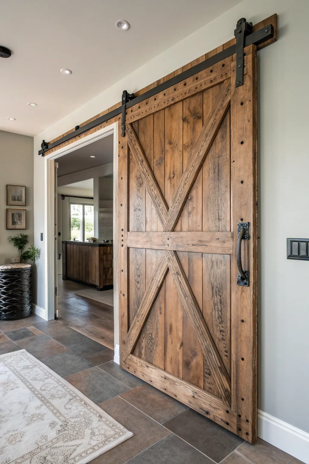 Elevate your space with the timeless charm of a handcrafted rustic barn door.