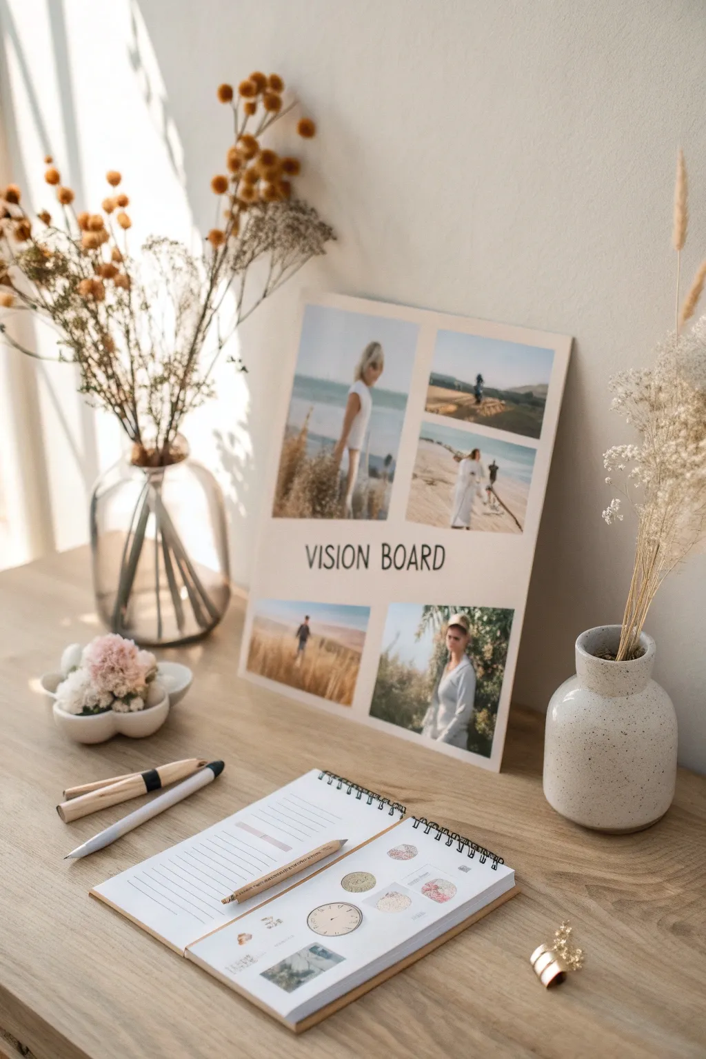 Embrace your dreams with a vision board that blends simplicity and inspiration. #DreamBig #VisionBoardVibes