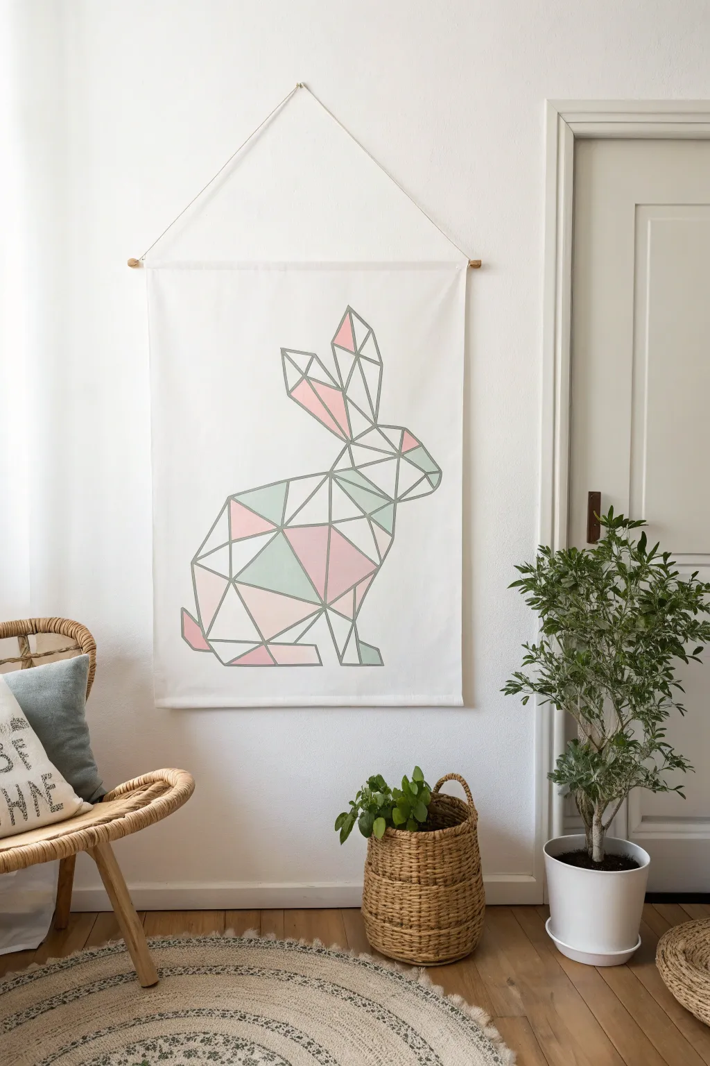 Elevate your space with this chic geometric bunny art, blending modern aesthetics with a touch of nature.