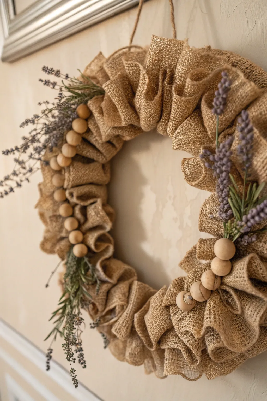 Embrace the art of simplicity with a textured burlap Christmas wreath that brings natural beauty to your home.