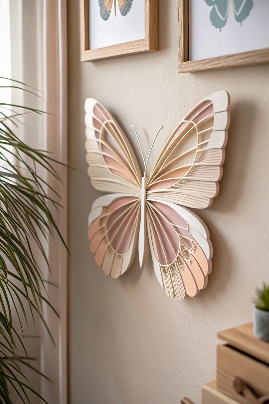 Embrace simplicity with a touch of whimsy: Layered Butterfly Art for your serene space.