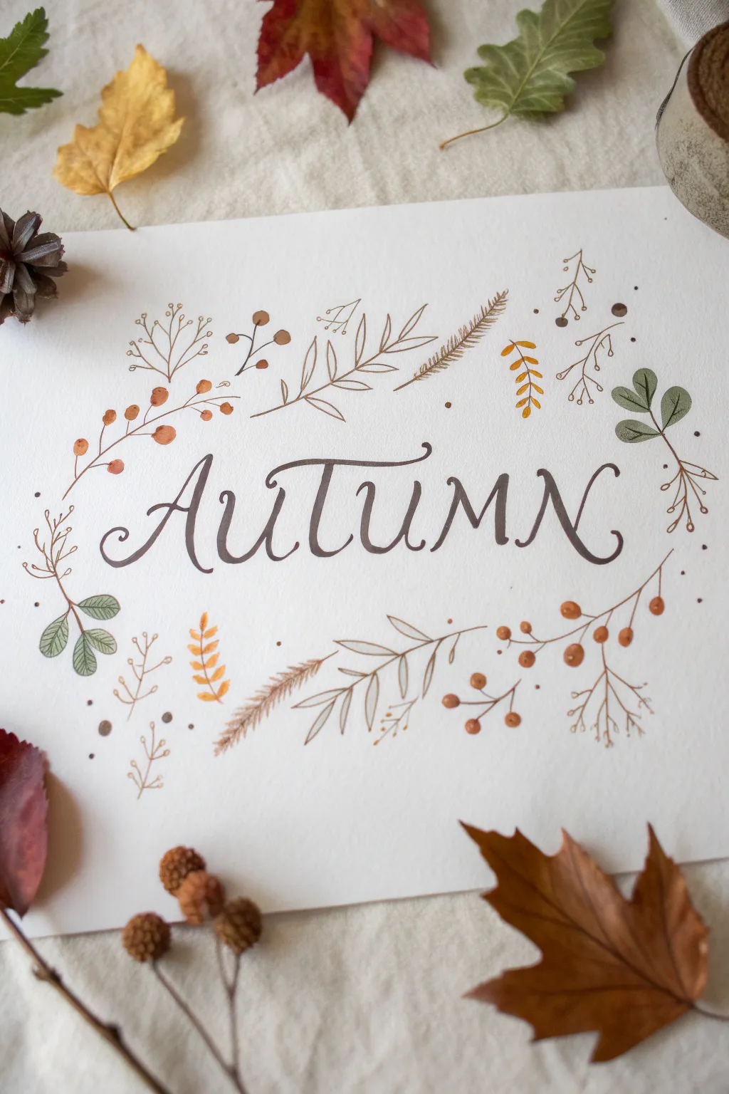 Embrace the elegance of the seasons with minimalist calligraphy that celebrates nature's artistry.