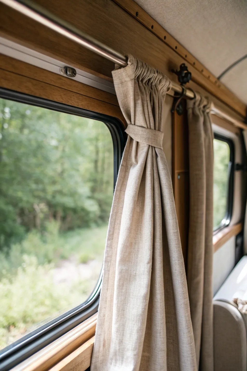 Transform your camper into a tranquil haven with elegant blackout curtains for the perfect night's sleep.