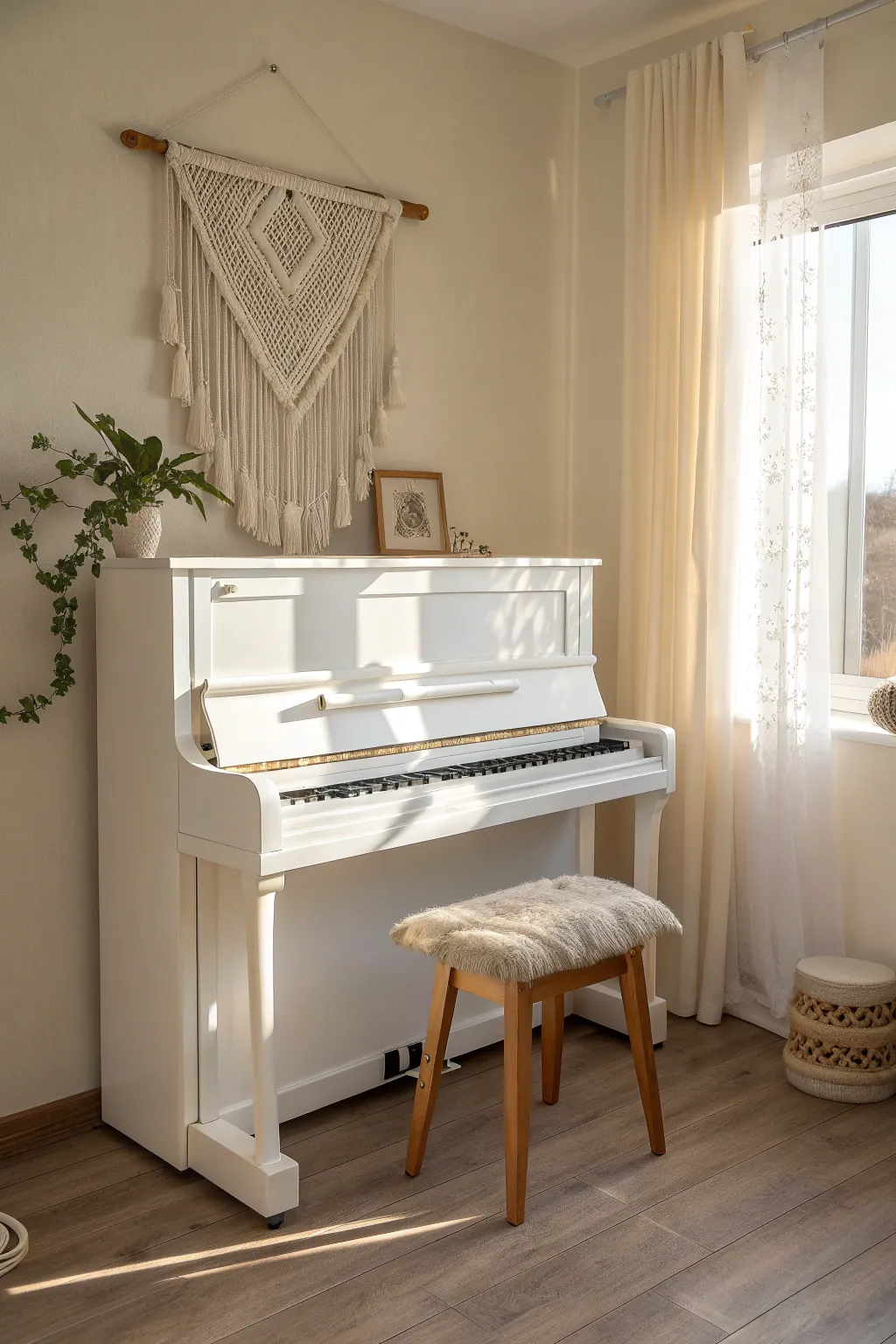 Timeless elegance meets minimalist charm with this classic white piano.