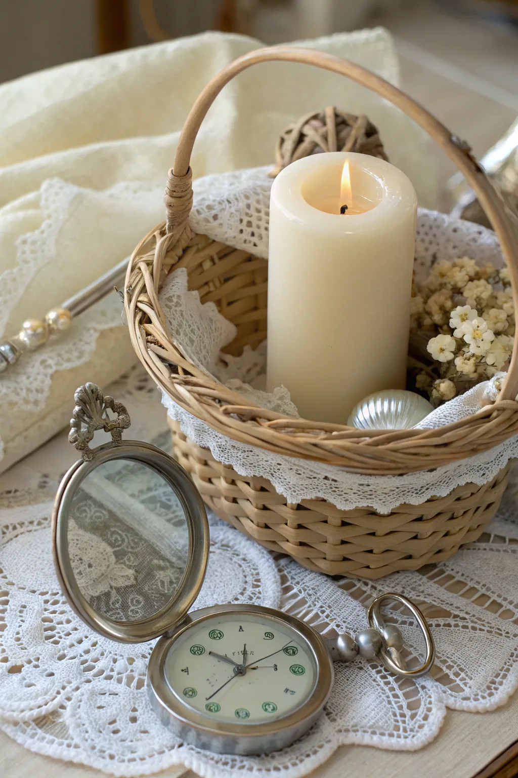 Embrace vintage charm with a candle basket that whispers timeless elegance.