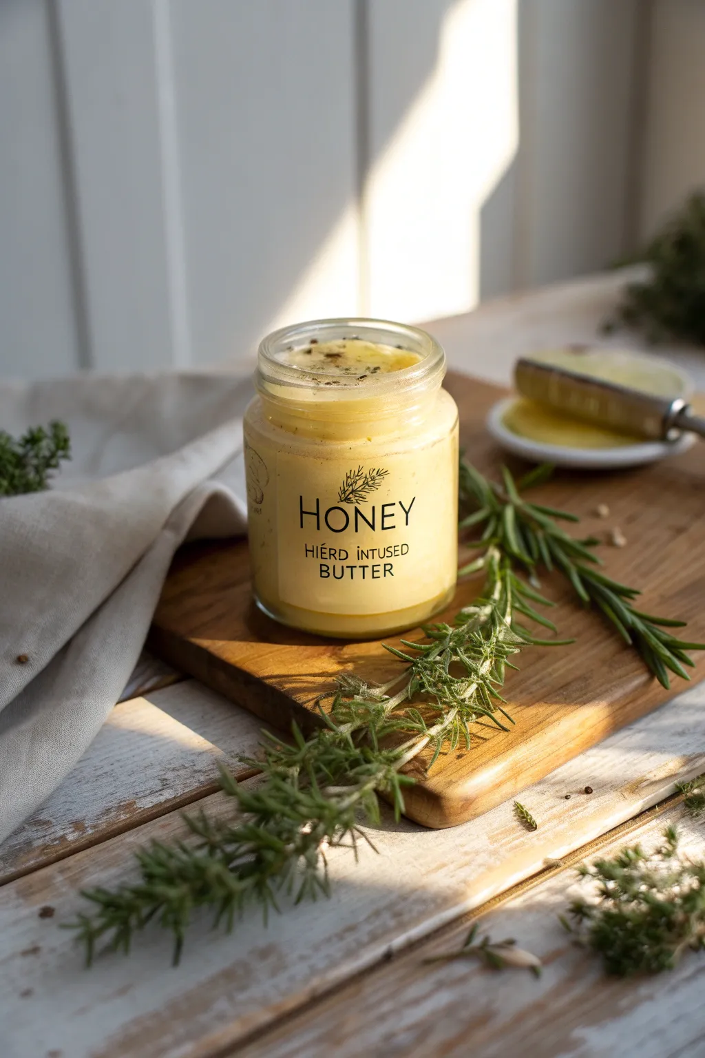 Elevate your brunch with this elegant honey and herb butter, a perfect blend of simplicity and natural beauty.