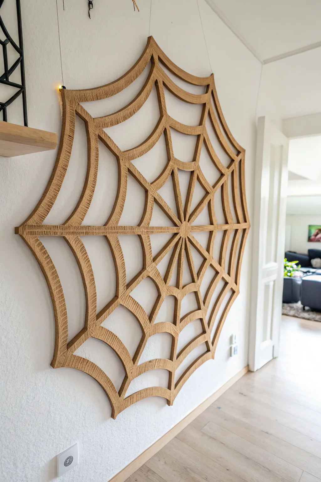 Elevate your Halloween decor with a touch of minimalist elegance – DIY cardboard spider web wall art.