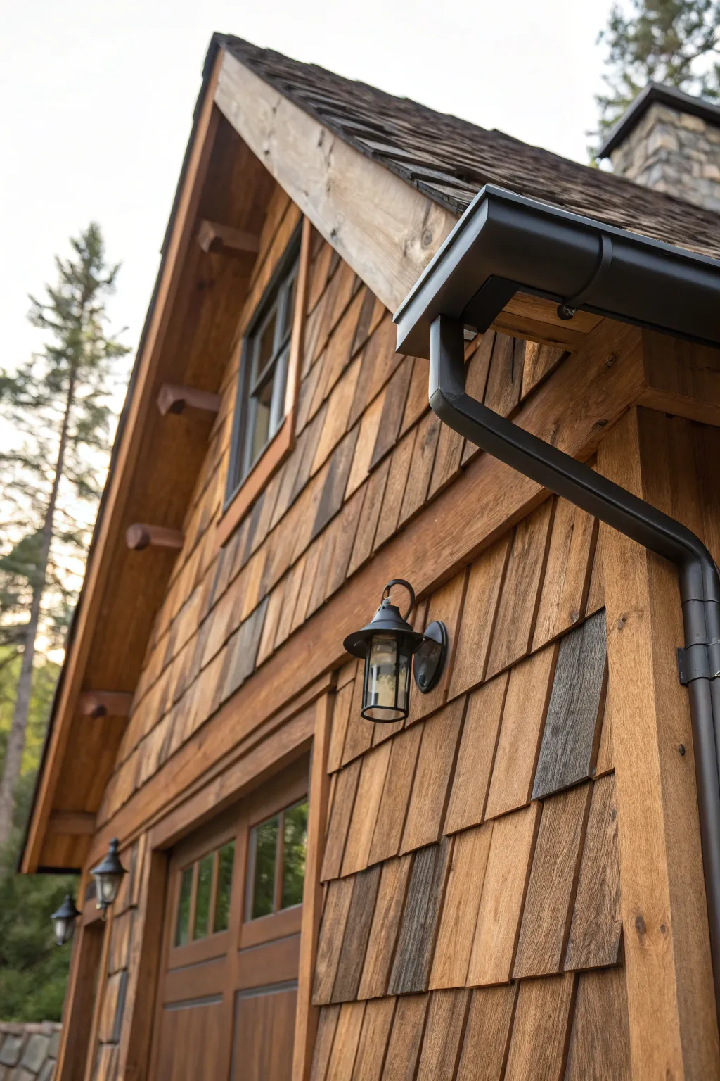 Blending rustic charm with modern elegance: Cedar shakes meet sleek metal for a timeless gable design.