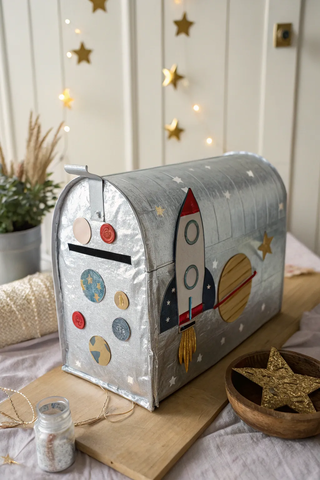 Launch your Valentine's Day into the cosmos with this DIY space explorer mailbox!