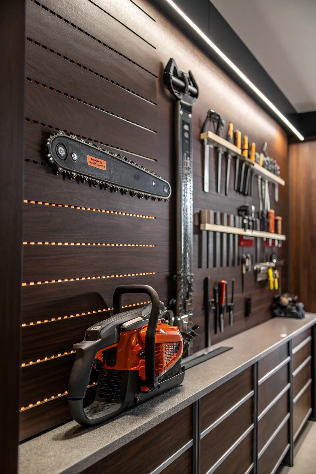 Elevate your garage organization with a sleek slatwall system—where craftsmanship meets functionality.