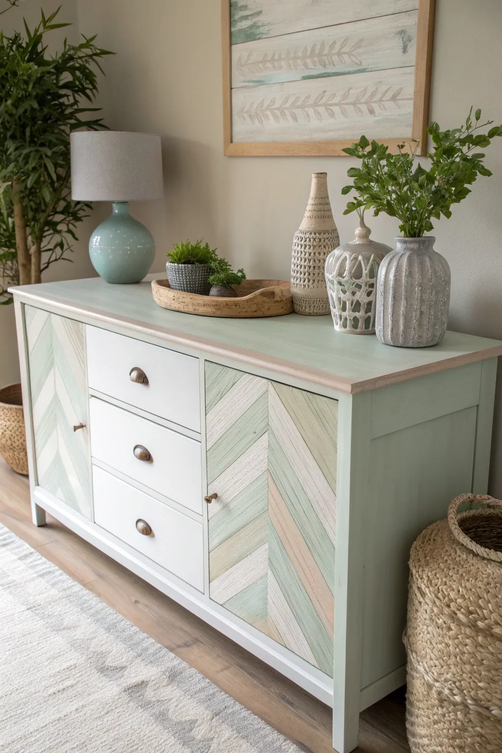 Transform your thrift store find into a masterpiece with layered chalk paint for a touch of boho charm and Scandinavian simplicity.