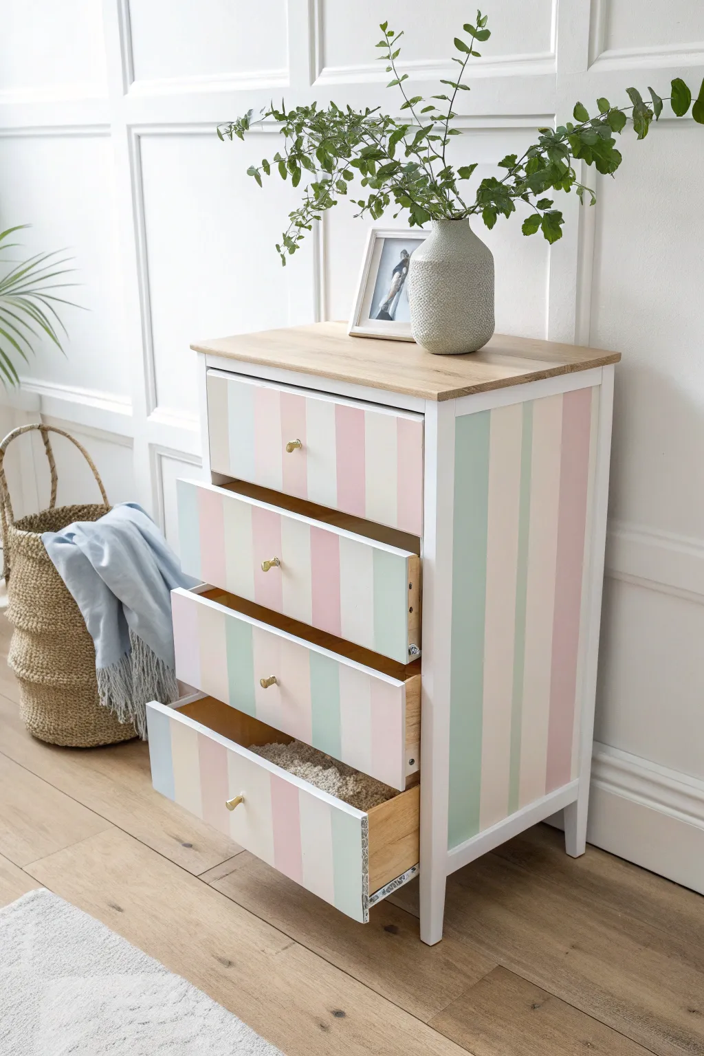 Add a playful twist to your space with pastel stripes and minimalist charm.
