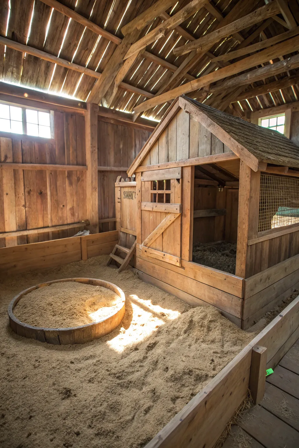 Craft your perfect barn oasis: a chic dust bath zone for happy, healthy chickens.
