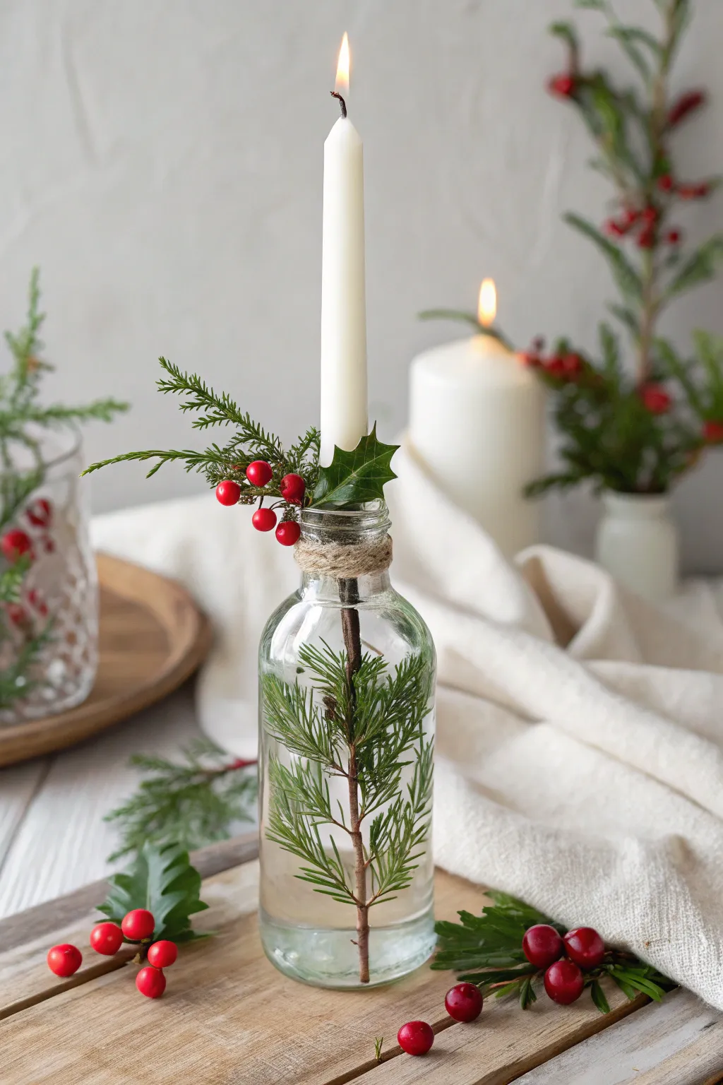 Illuminate your holiday season with these charming upcycled candle holders, a perfect blend of simplicity and natural beauty.
