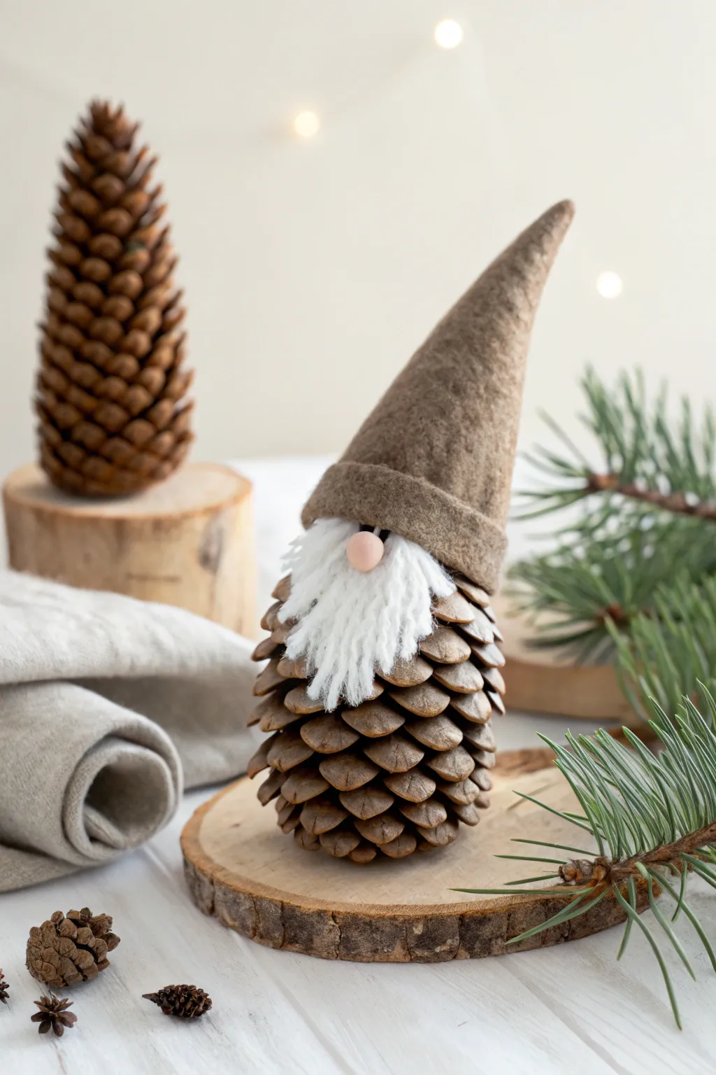 Embrace rustic charm with this adorable pinecone gnome—perfect for adding a handcrafted touch to your holiday decor.